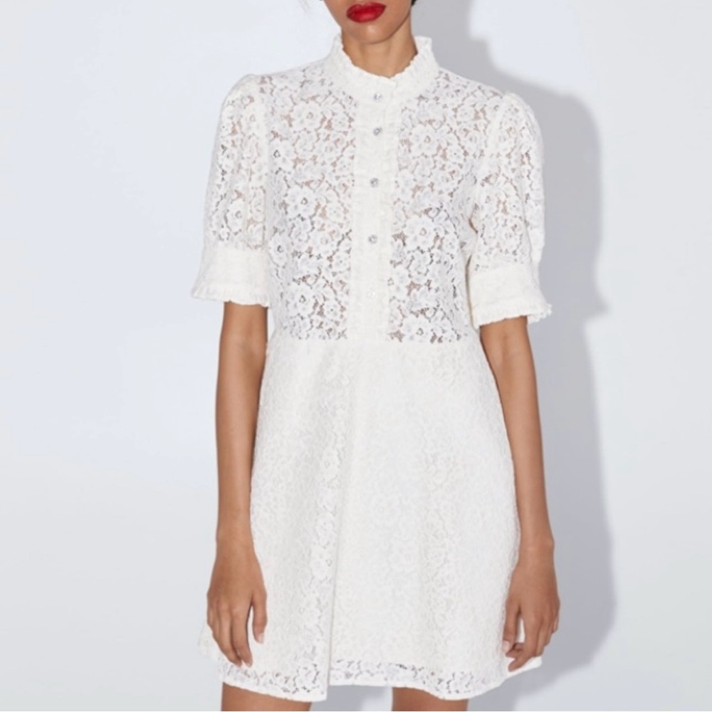 NWT ZARA LACE DRESS WITH JEWEL BUTTON